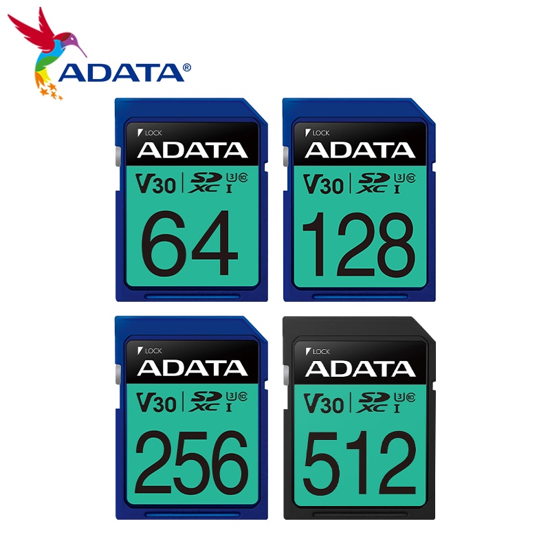 ADATA V30 SD 카드 U3 플래시 SDXC 카드, 클래스 10 메모리 카드, C10 USH-1 지지대, 카메라 자동차 DV SLR용, 64GB, 128GB, 256GB, 512GB